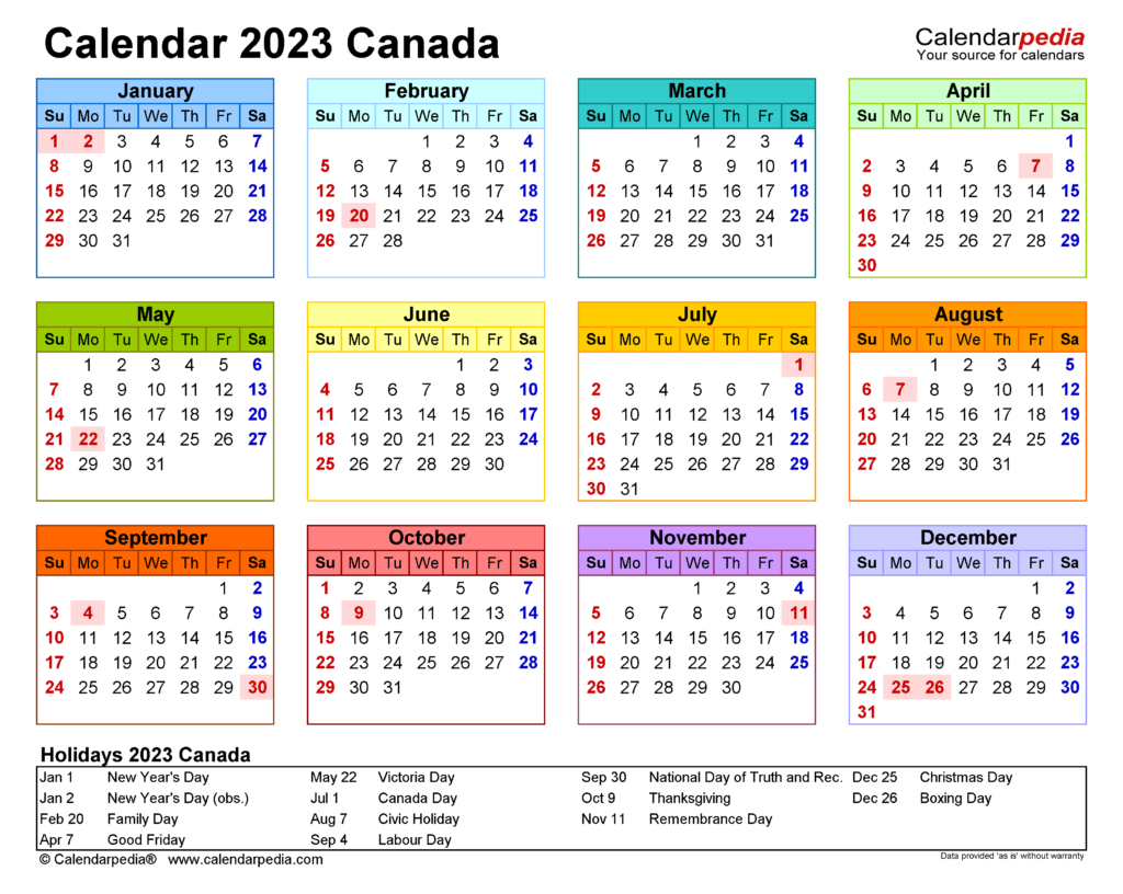 Canada Calendar 2023 Free Printable PDF Templates