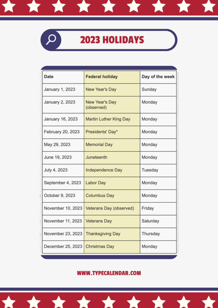 Federal Holiday Calendar 2022 2023 Wiki Cu c S ng Vi t