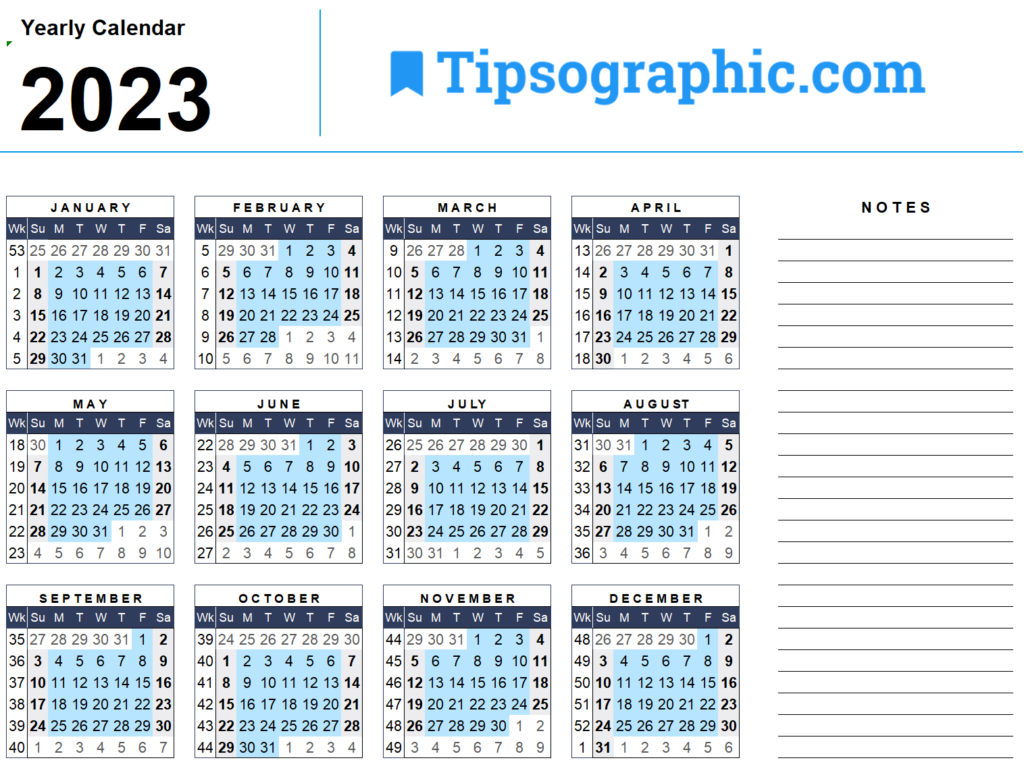 FREE DOWNLOAD gt Download The 2023 Yearly Calendar With Week Numbers