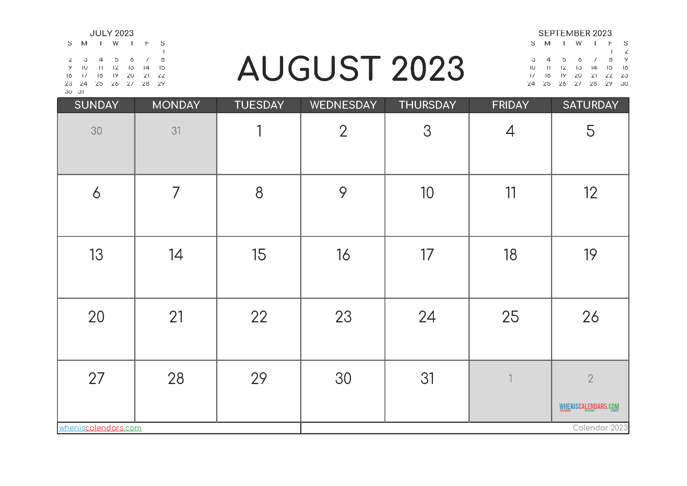 Free Printable August 2023 Calendar 12 Templates