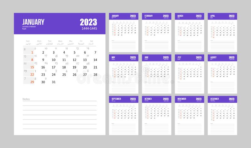 Hijri Islamic And Gregorian Calendar 2023 From 1444 To 1445 Vector 