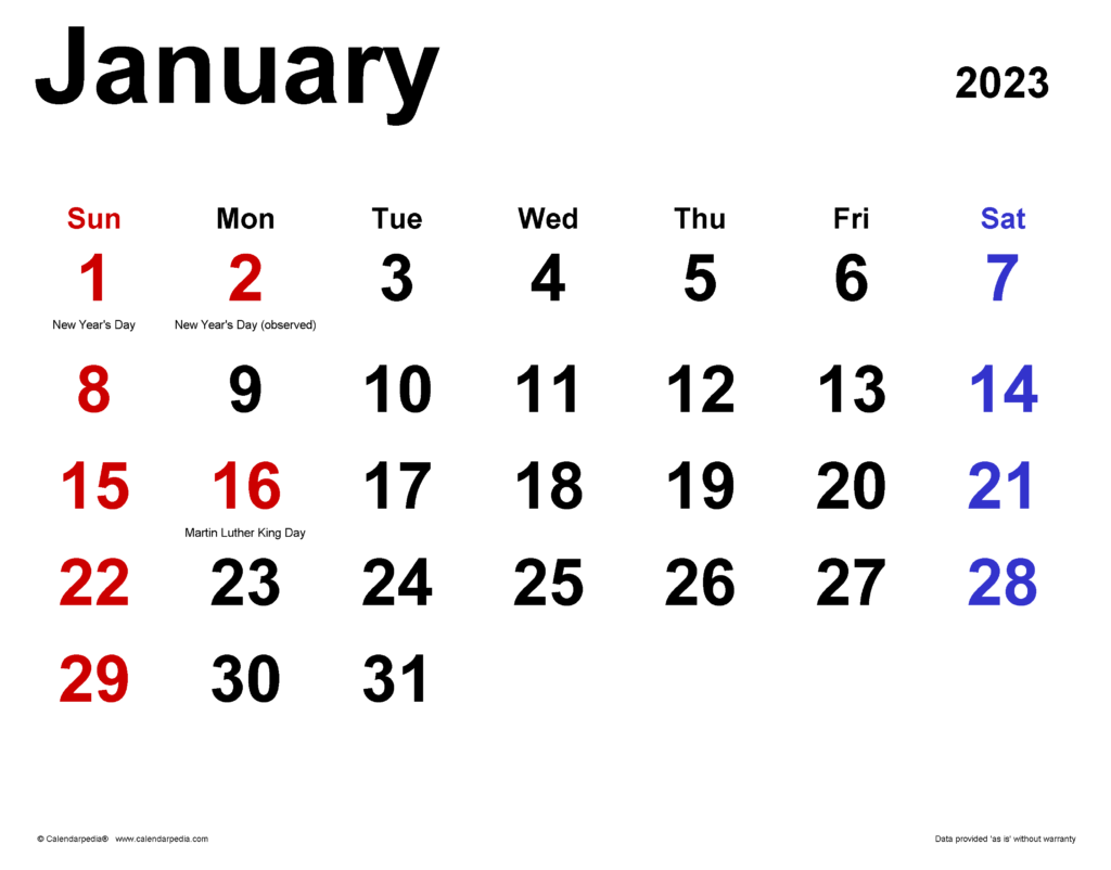 January 2023 Calendar Templates For Word Excel And PDF