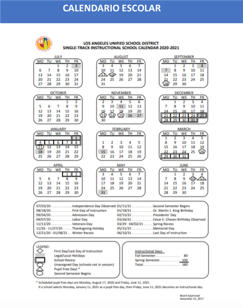 Lausd 2022 2023 Instructional Calendar Calendar Of National Days