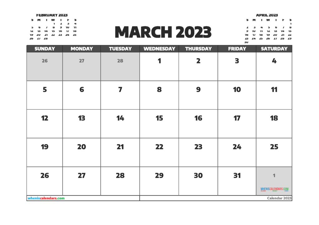 March 2023 Calendar Printable Printable Word Searches