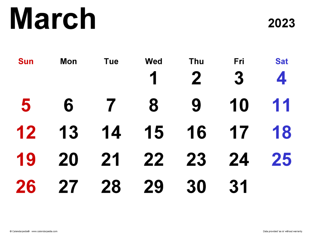 March 2023 Calendar Templates For Word Excel And PDF