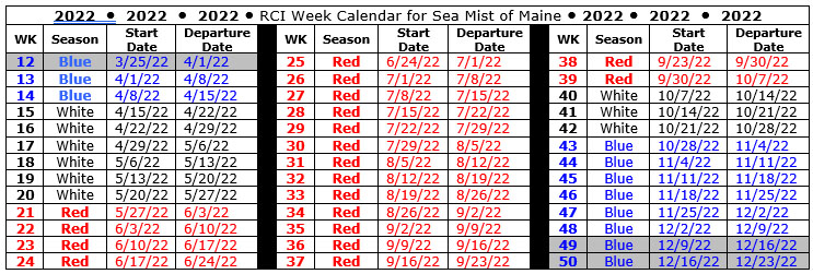 Rci Timeshare Calendar 2022 Calendar 2022