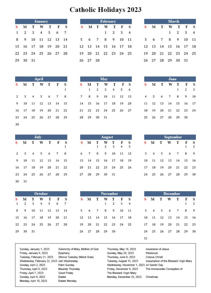 Roman Catholic Holidays 2023 With Catholic Calendar