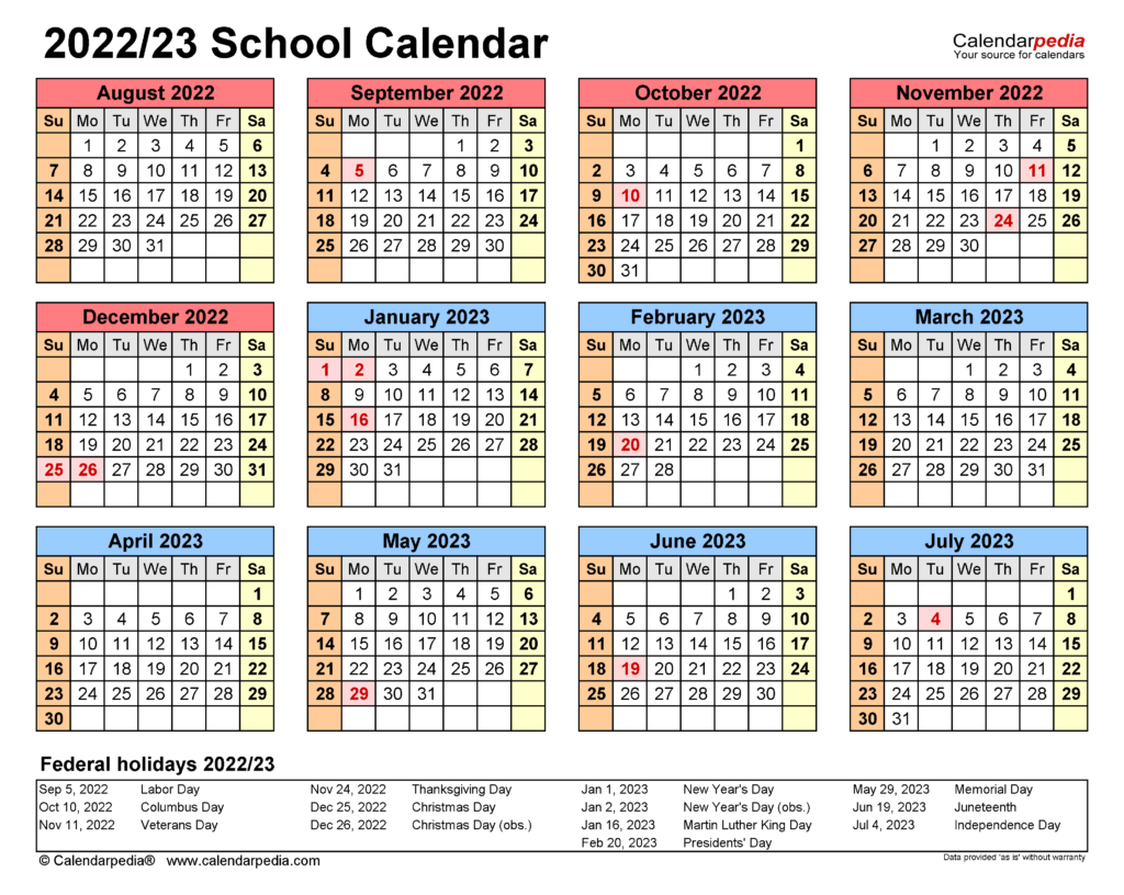 School Calendars 2022 2023 Free Printable Excel Templates
