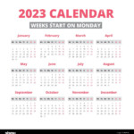 Simple 2023 Year Calendar Week Starts On Monday Stock Vector Image