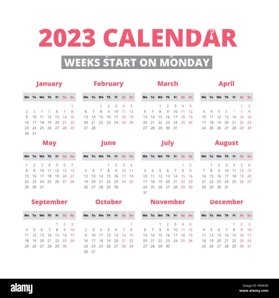 Simple 2023 Year Calendar Week Starts On Monday Stock Vector Image 