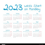 Simple 2023 Year Calendar Week Starts On Monday Stock Vector Image