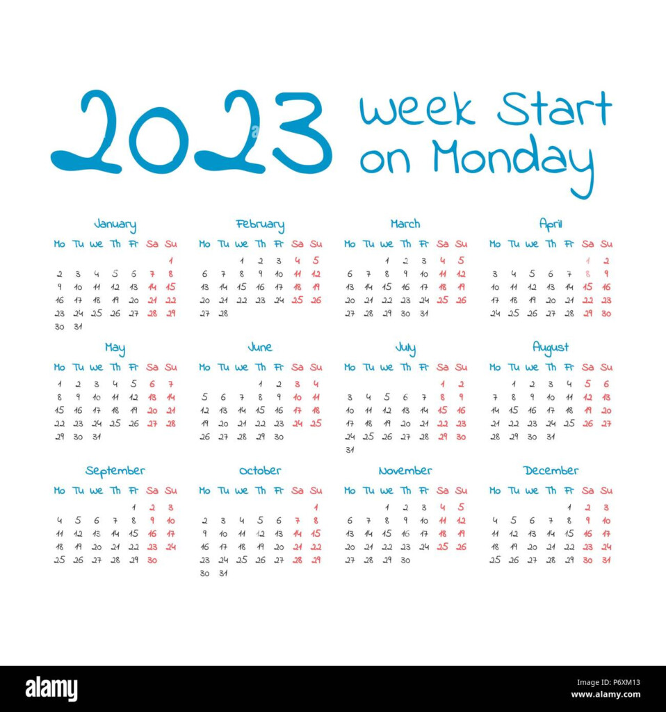 Simple 2023 Year Calendar Week Starts On Monday Stock Vector Image 