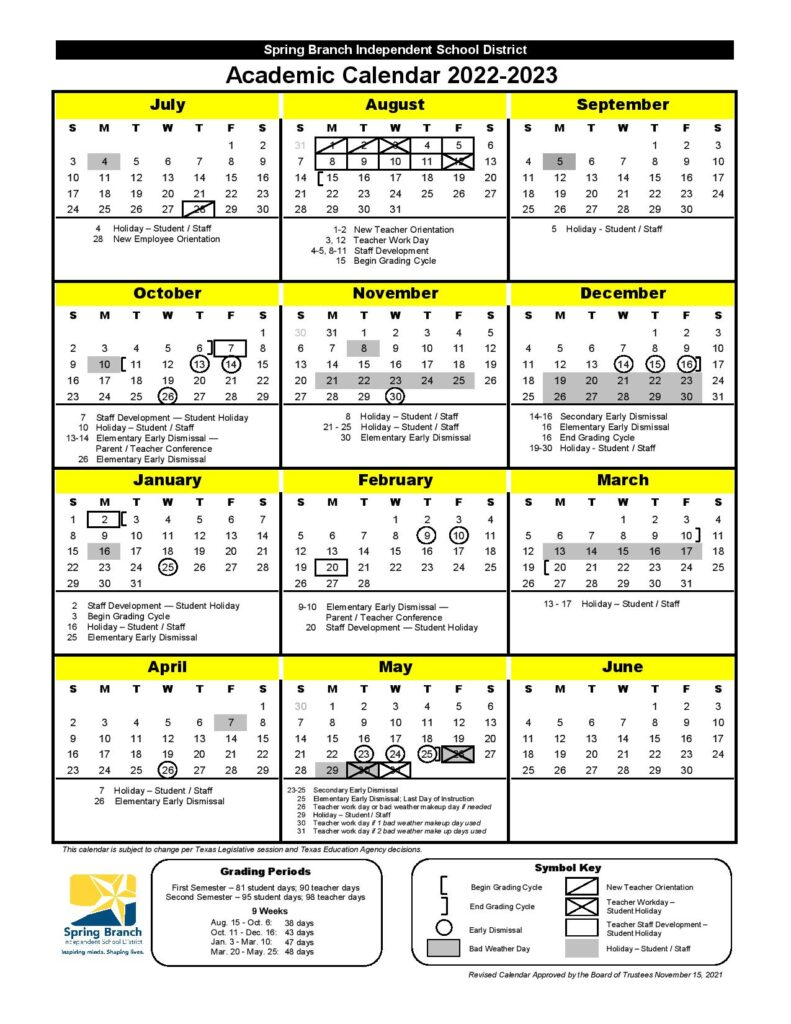 Spring Branch Independent School District Calendar 2022 2023