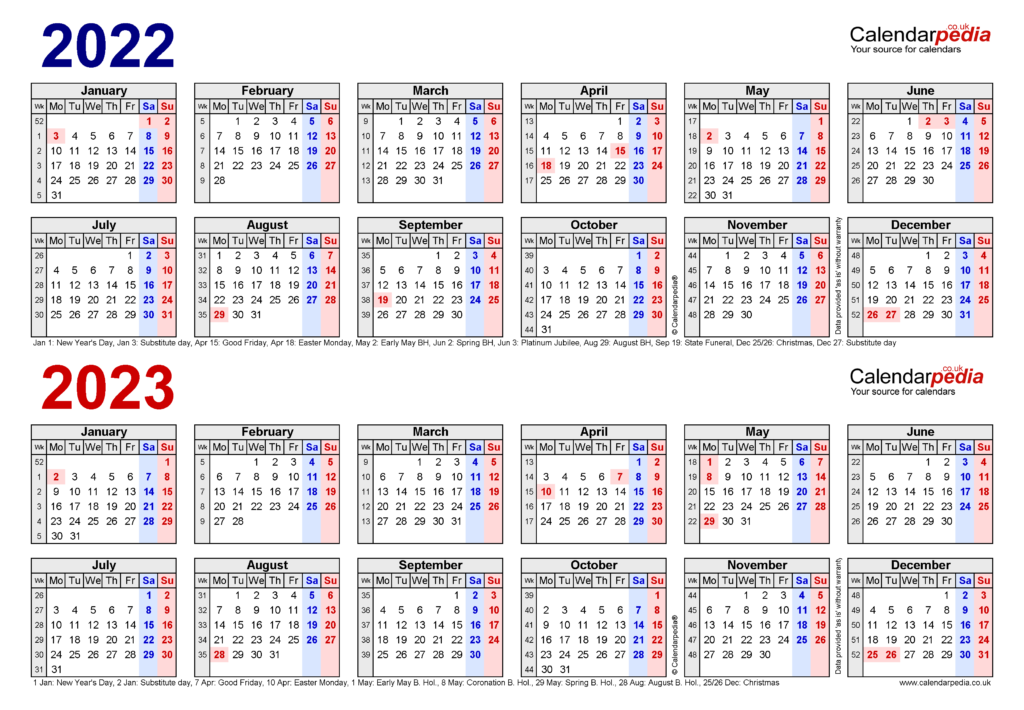 Two Year Calendars For 2022 2023 UK For Word