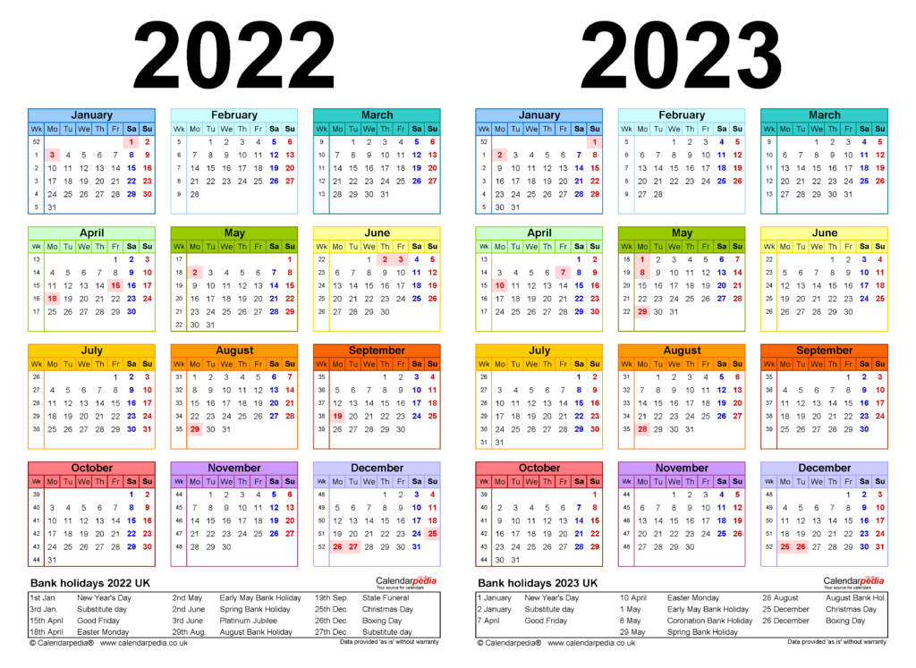 Two Year Calendars For 2022 2023 UK For Word