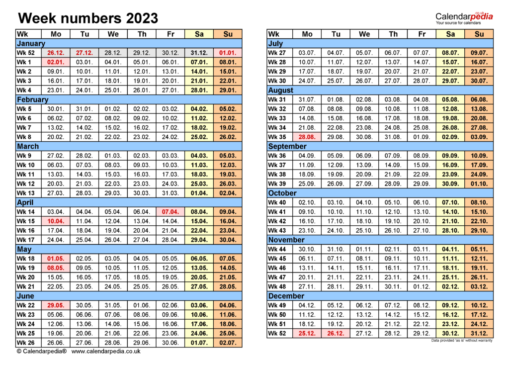 Week Numbers 2023 With Excel Word And PDF Templates