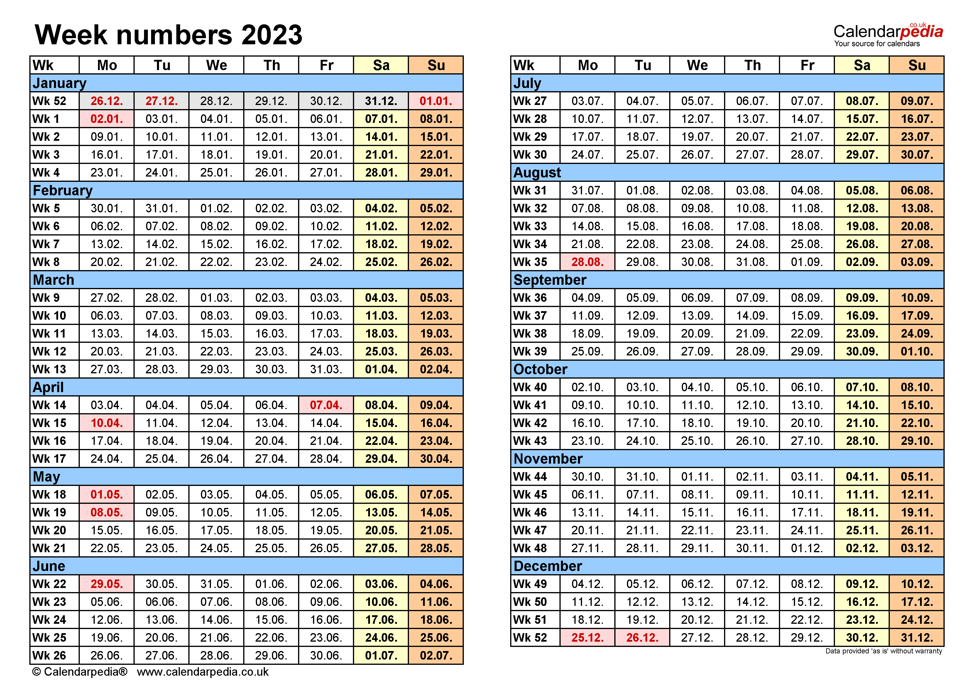 Week Numbers 2023 With Excel Word And PDF Templates