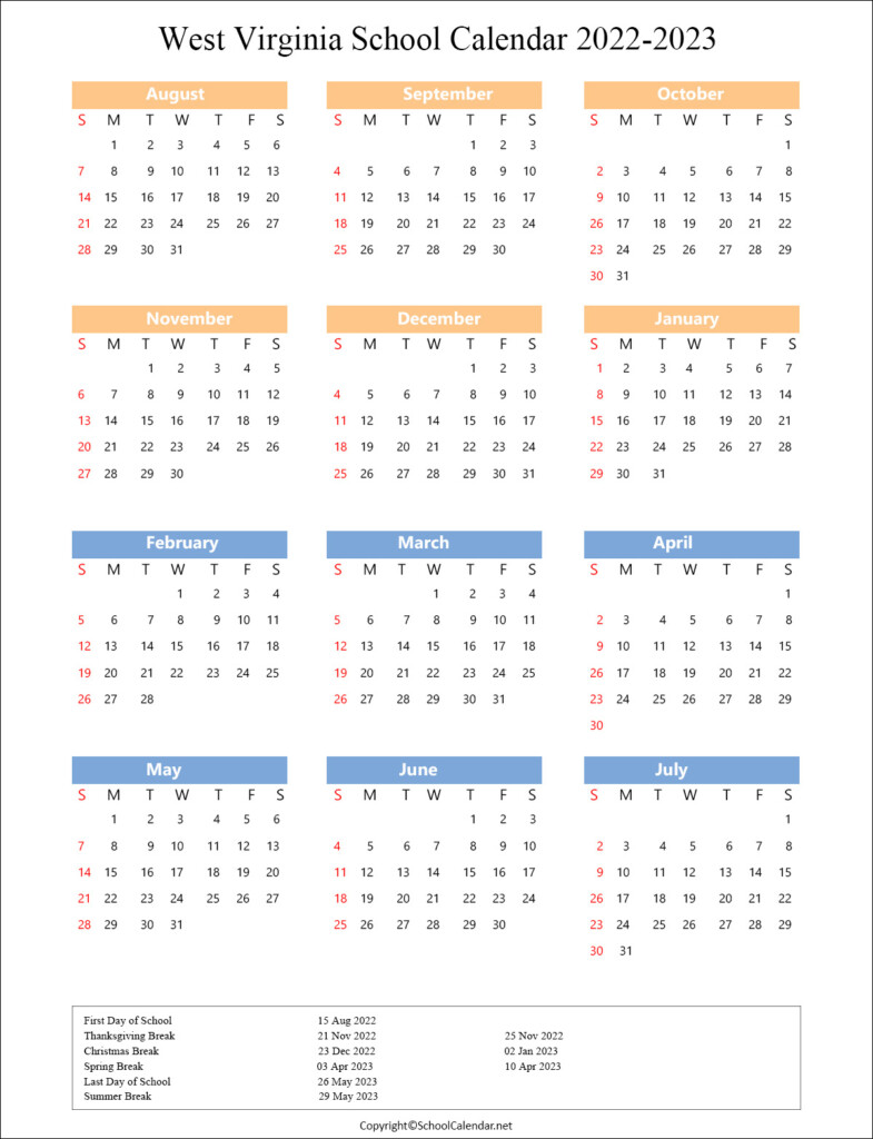 West Virginia School Calendar 2022 2023 County School District 