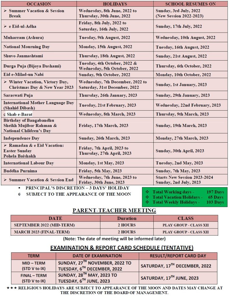 Yale International School Academic Calendar 2022 2023