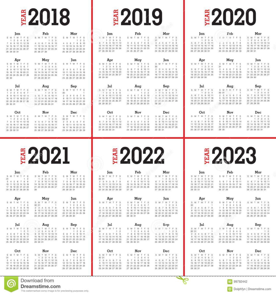 Year 2018 2019 2020 2021 2022 2023 Calendar Vector Stock Vector 
