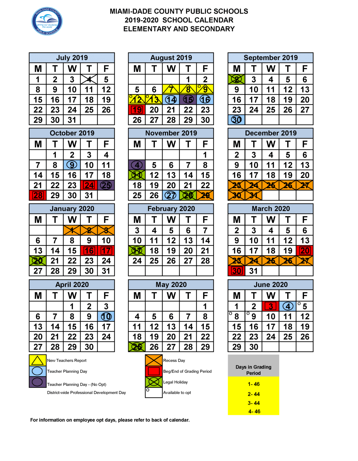 2019 Miami Dade And Broward School Calendars