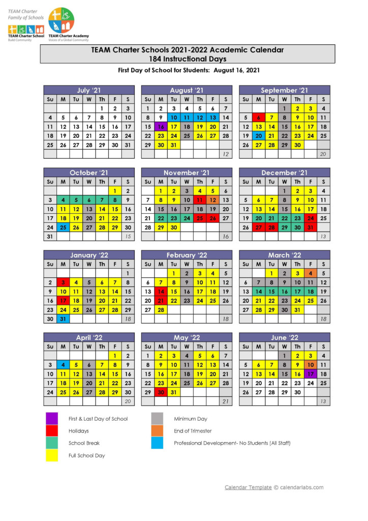 2021 2022 Academic Calendar TEAM Bianchi TEAM Charter Schools