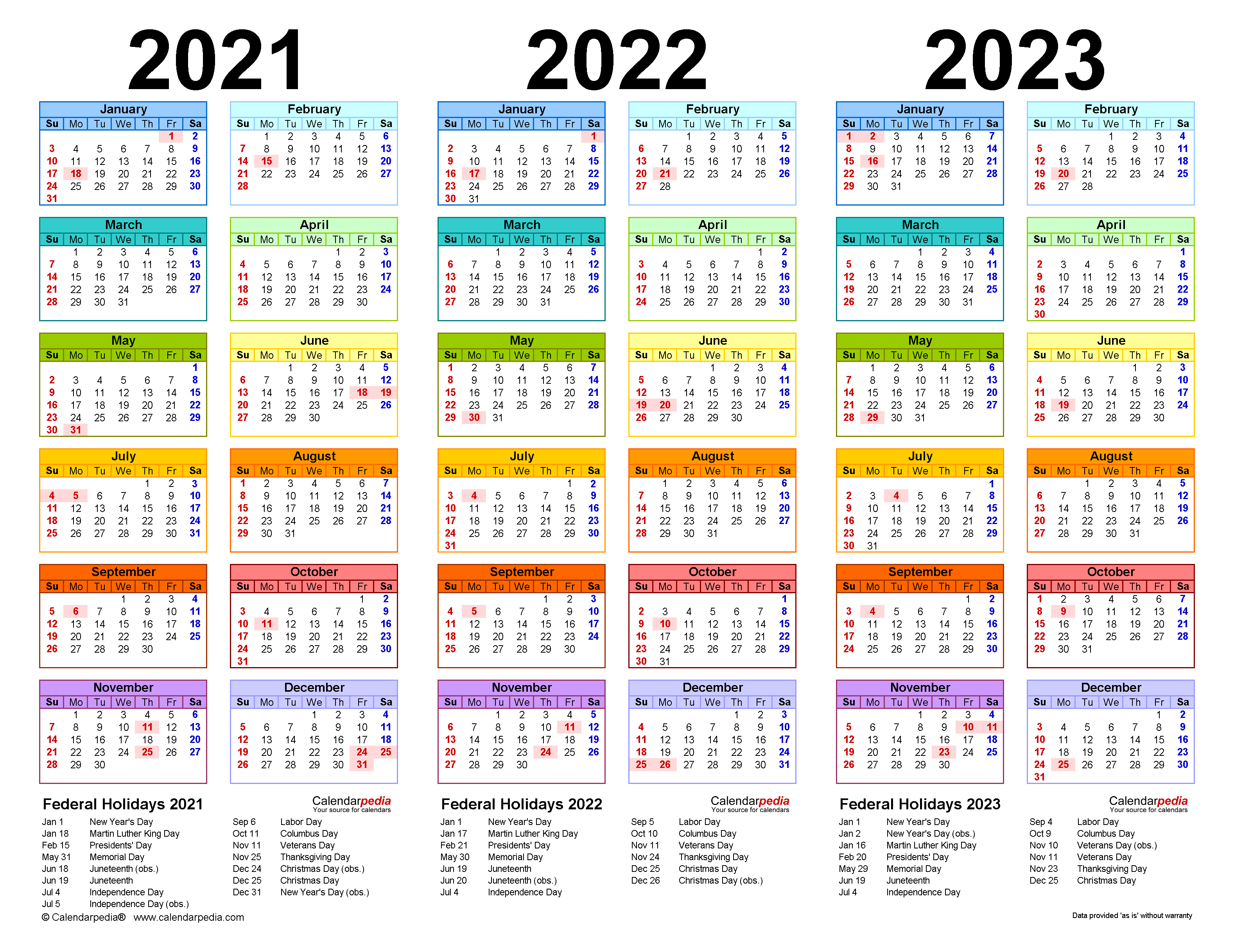 2021 2023 Three Year Calendar Free Printable Excel Templates