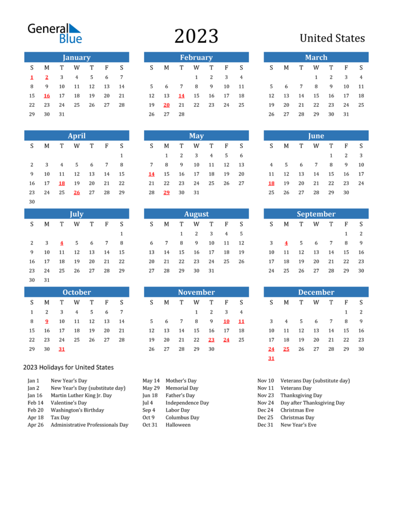 2022 And 2023 Calendar With Holidays Www summafinance
