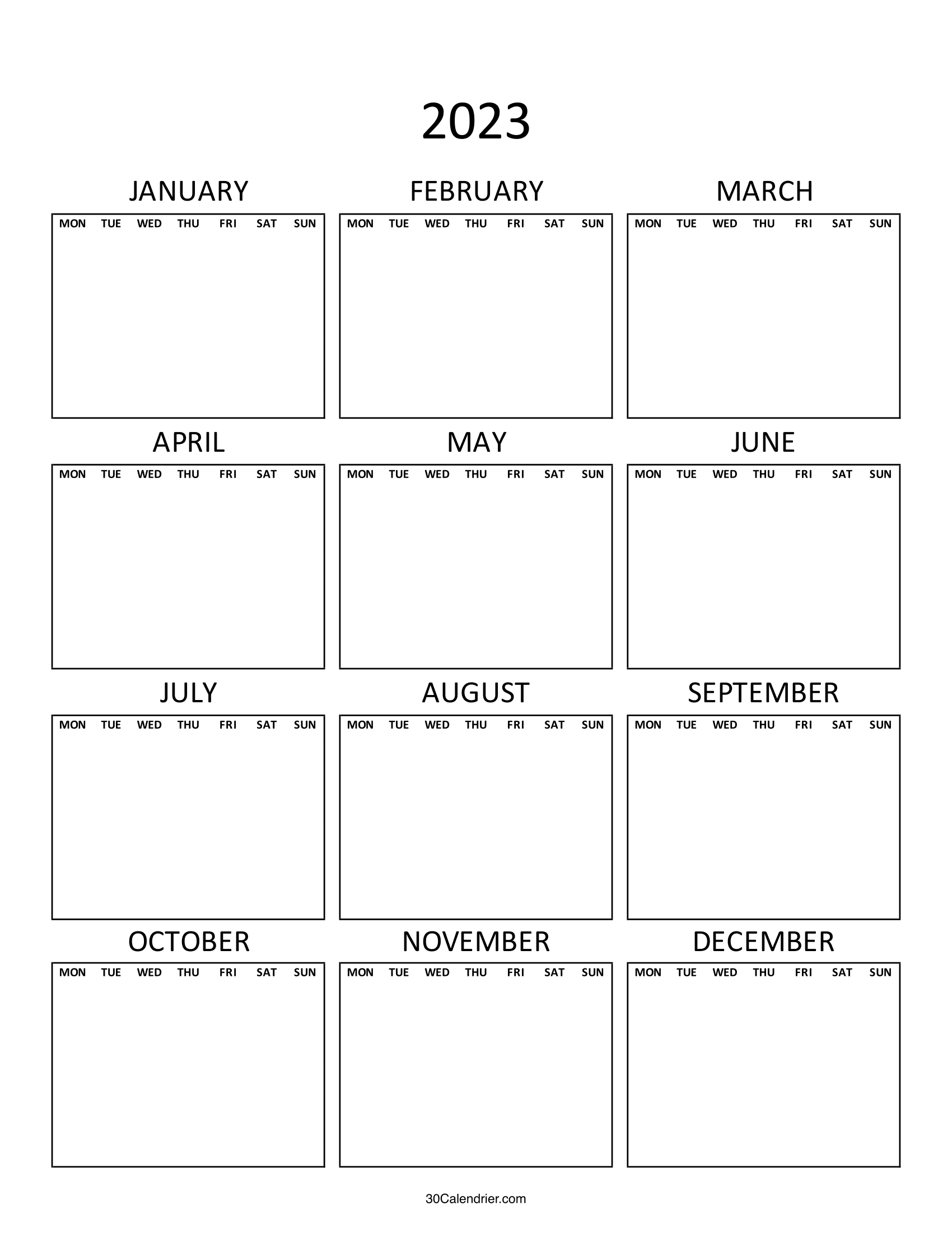 2023 Calendar Fillable And Editable Blank One Page Template