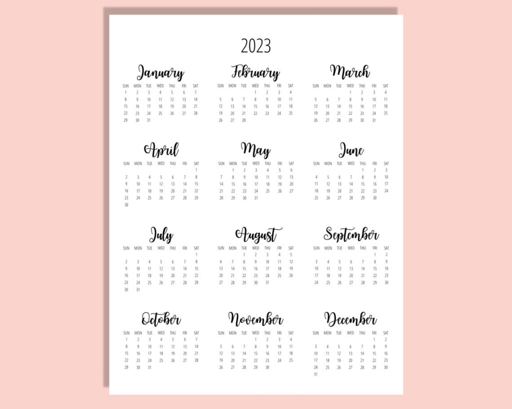 2023 Calendar Template 8 5 X 11 Inches Vertical Year At A Etsy