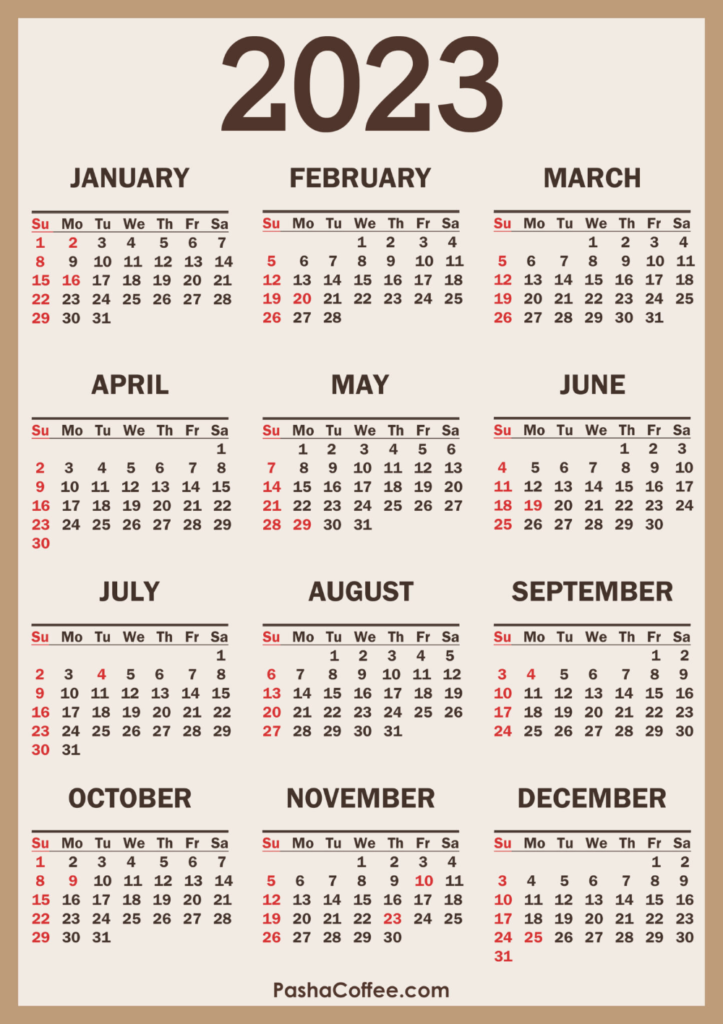 2023 Calendar With Holidays Printable Free Vertical Beige 