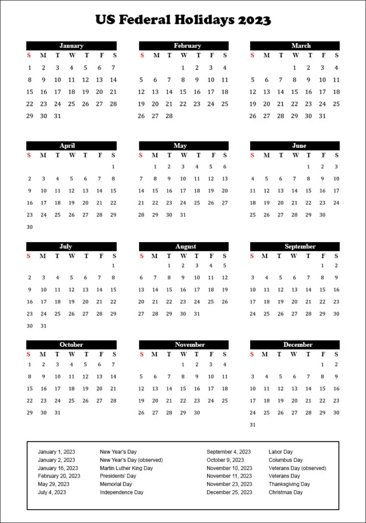 2023 Federal Holidays Printable Printable World Holiday