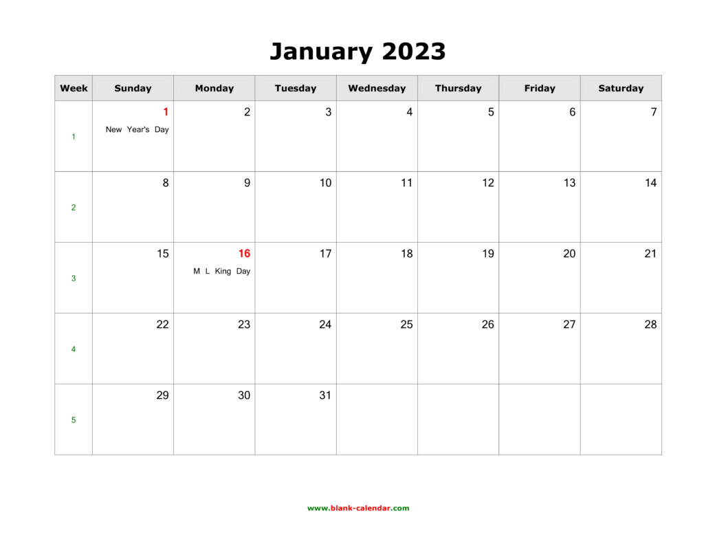 2023 Monthly Calendar Template Landscape Free Printable Templates 