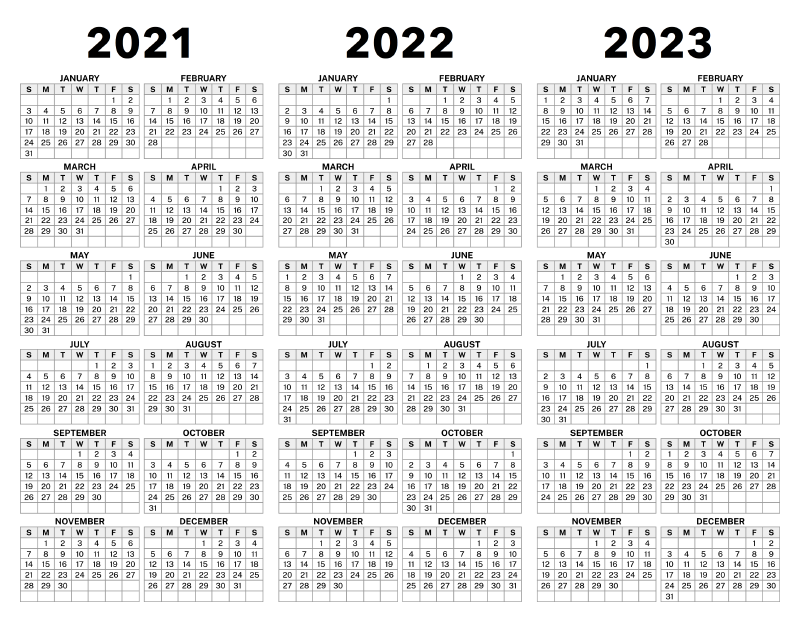 3 Year Calendar 2021 To 2023 Calendar Options