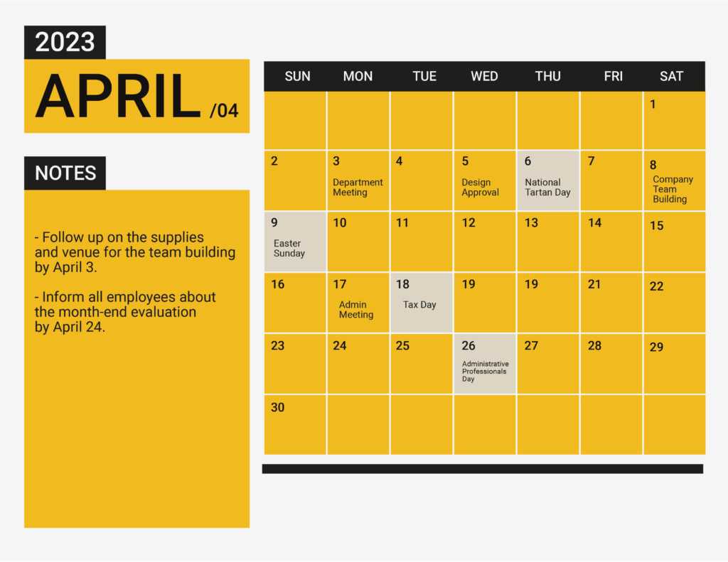 April 2023 Calendar Template With Holidays Google Docs Illustrator 