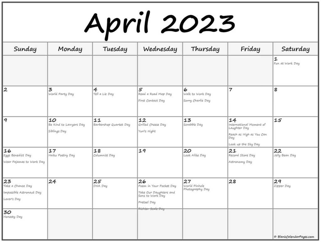 April 2023 With Holidays Calendar