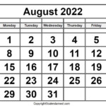 August 2022 Calendar With Holidays Calendar Next