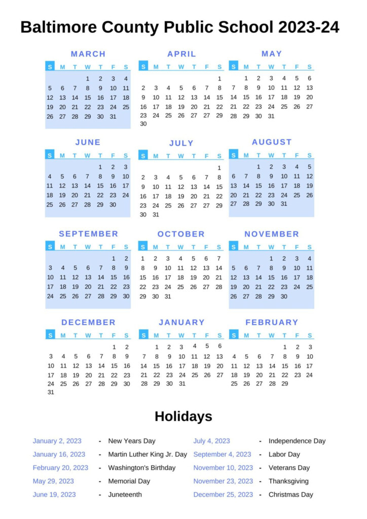 Baltimore County Public Schools Calendar 2023 24 With Holidays