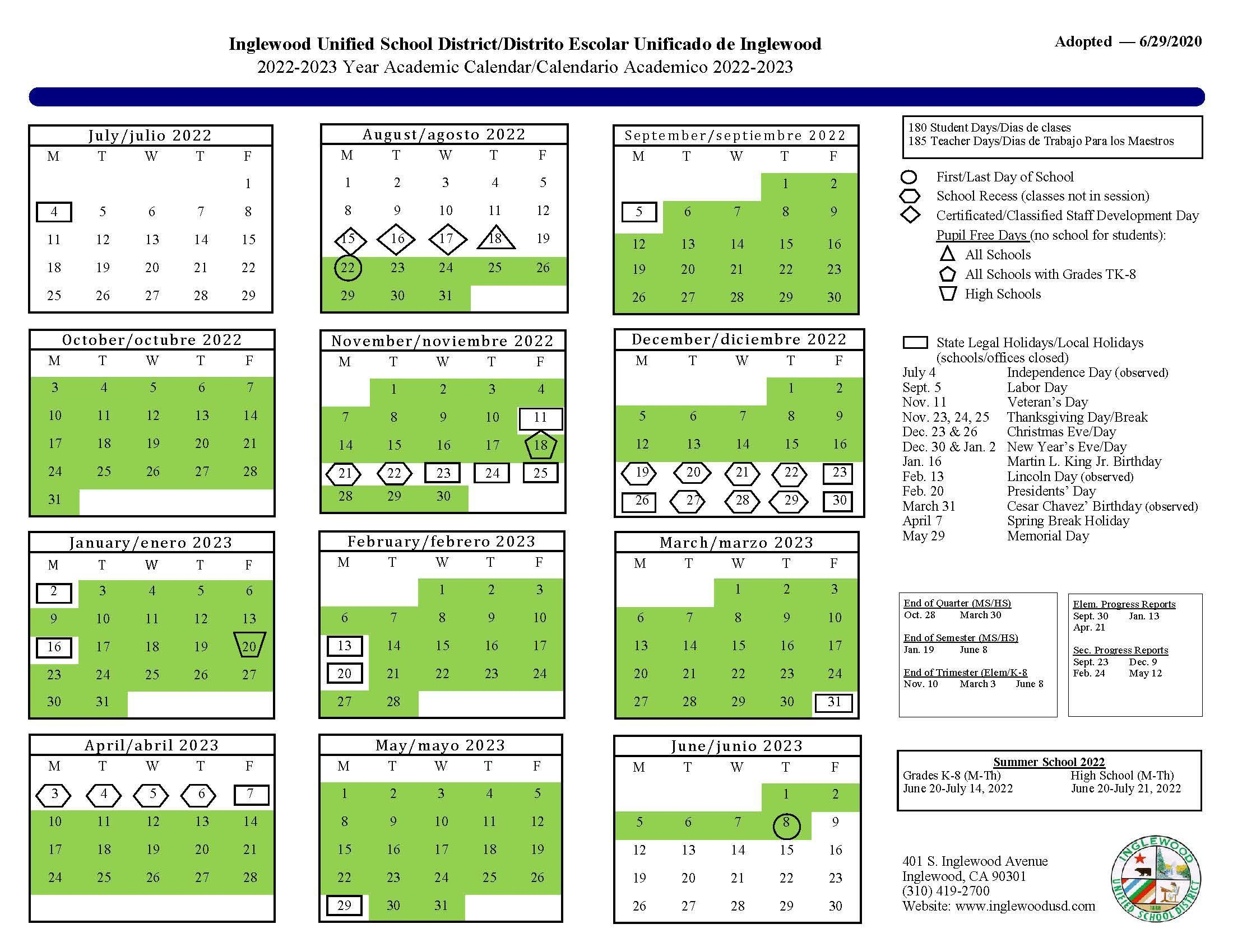 Calendar About Us Inglewood Unified School District