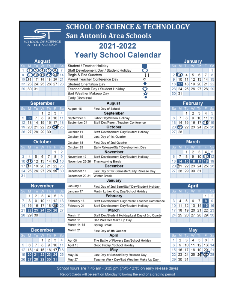 Calendar Calendar School Of Science And Technology Schertz