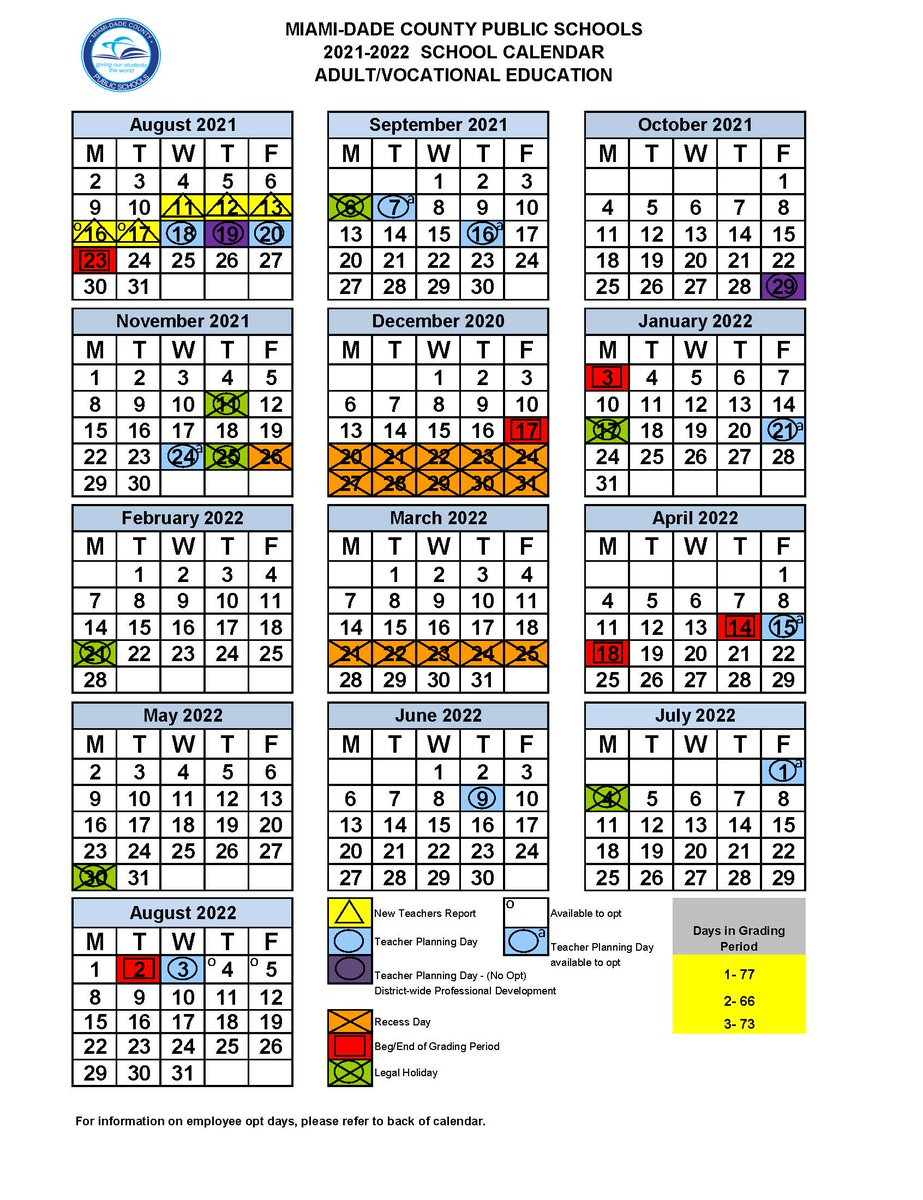 Calendario Escolar 2021 A 2022 Miami Dade Miami School Board Sets