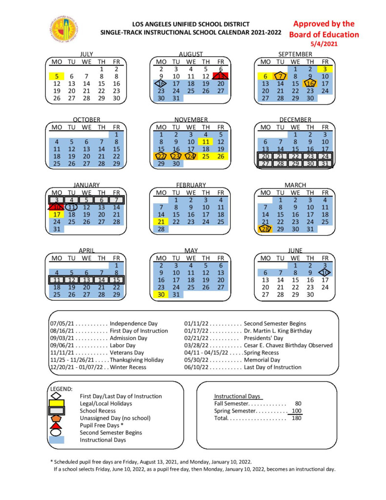 Calendario Escolar 2022 2023 Lausd Year IMAGESEE