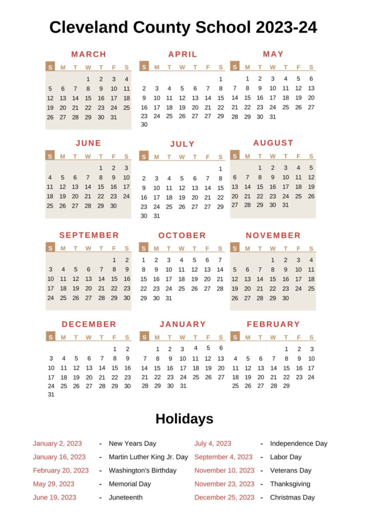 Cleveland County Schools Calendar 2023 24 With Holidays