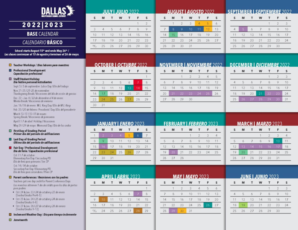 Dallas Independent School District Calendar 2022 2023 PDF