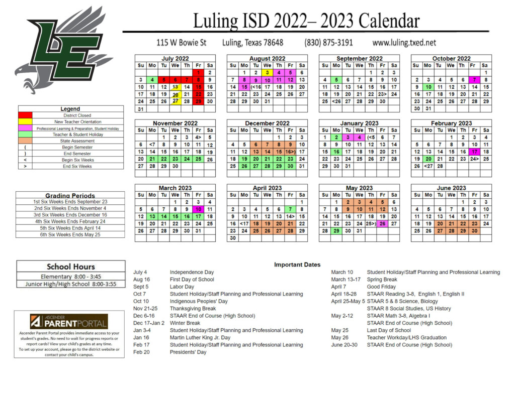 District Calendar 2022 2023 Luling Independent School District