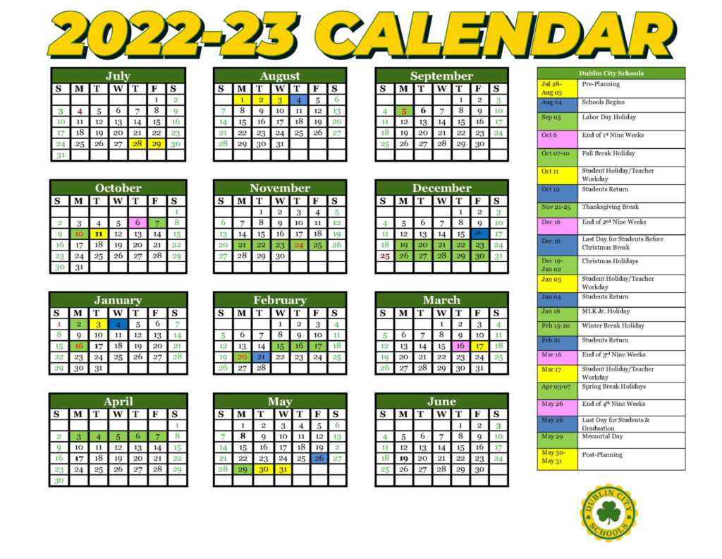 Dublin City Schools Calendar Holidays 2022 2023 In PDF