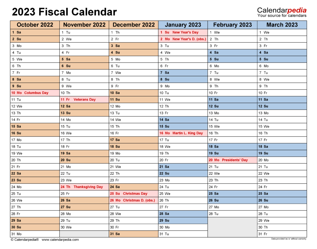 Fiscal Calendars 2023 Free Printable PDF Templates