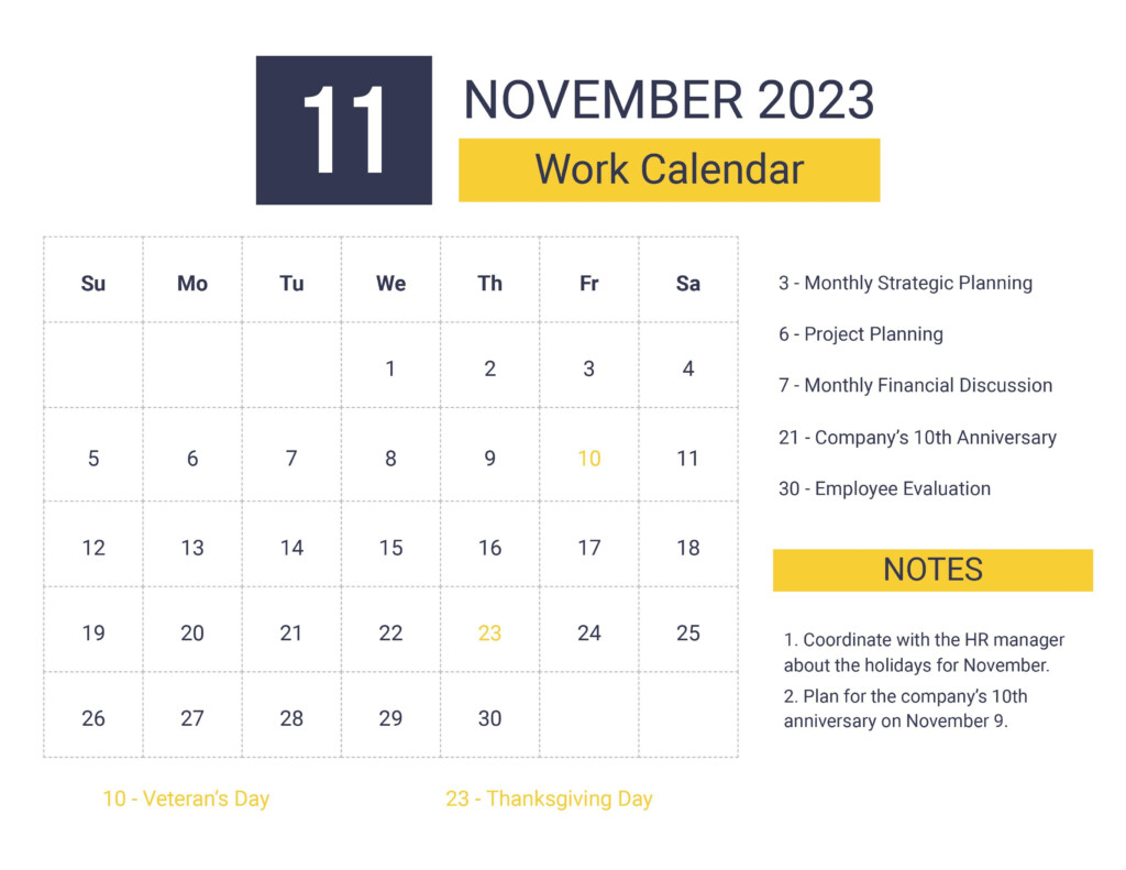 Free November 2023 Calendar Template With Holidays EPS Google Docs 