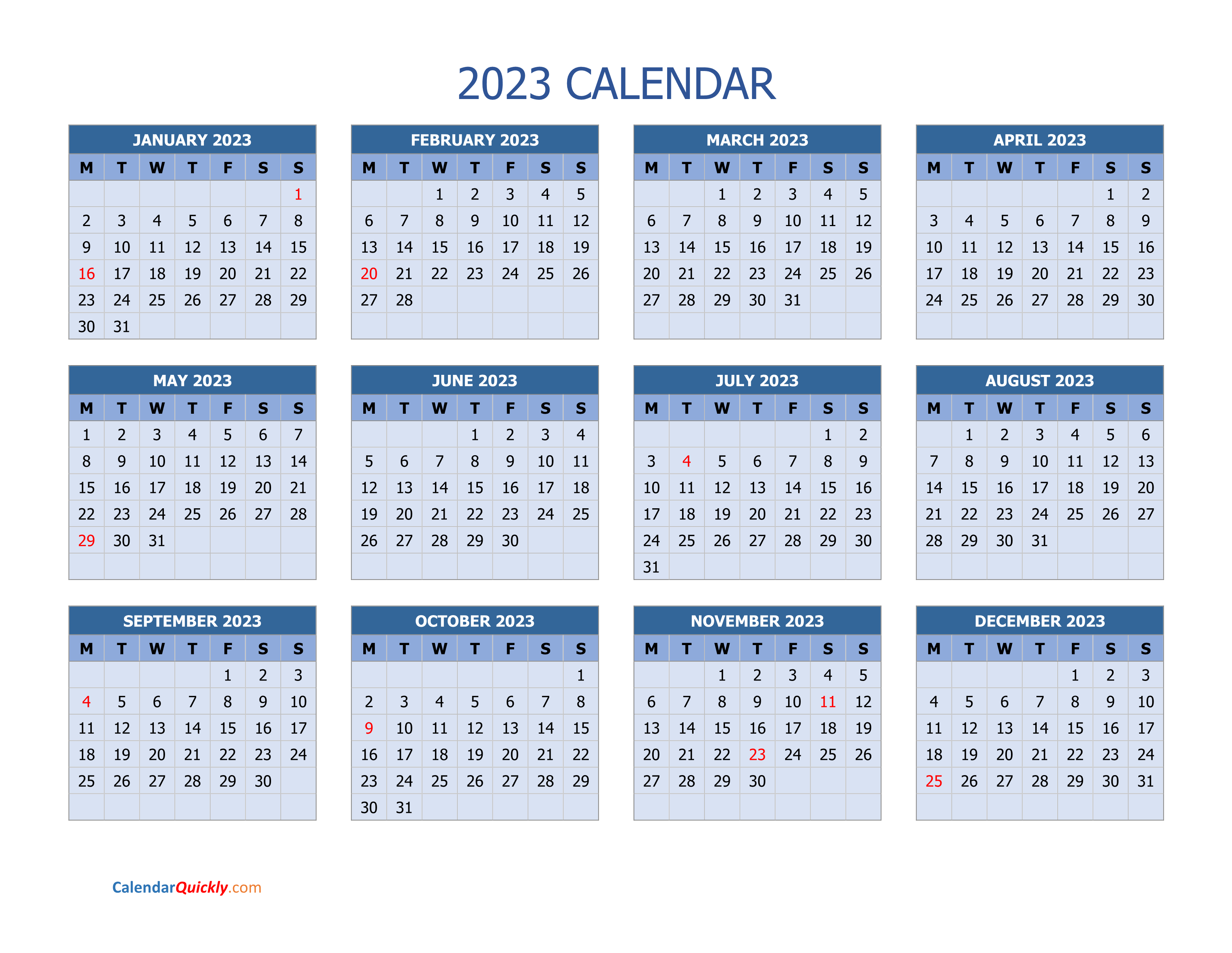 Free Printable 2023 Calendar CALENRAE