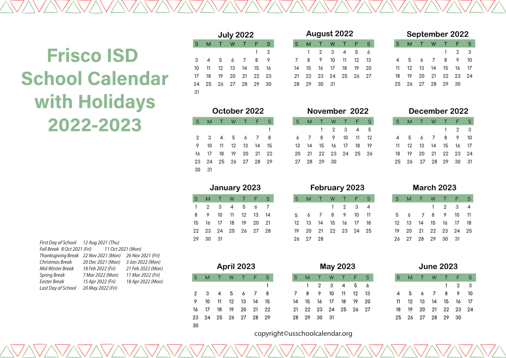 Frisco ISD School Calendar 2022 US School Calendar